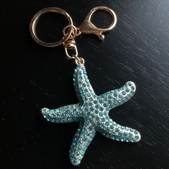 Rhinestone Starfish Bag Charm / Keychain Pink OR Blue - Picture 2 of 10